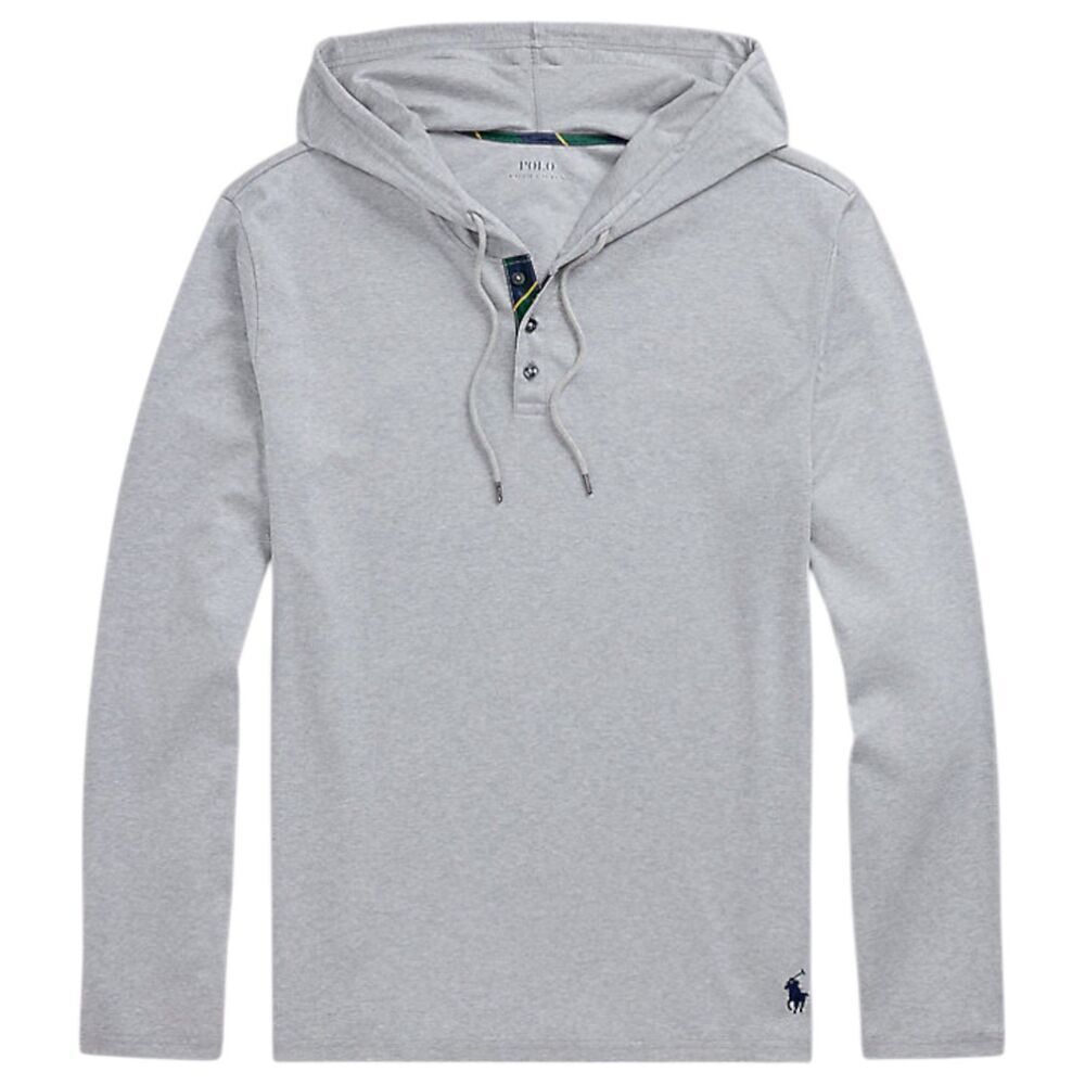NWT Polo Ralph Lauren Mercerized Cotton Sleep Henley Hoodie Heather Gray Small